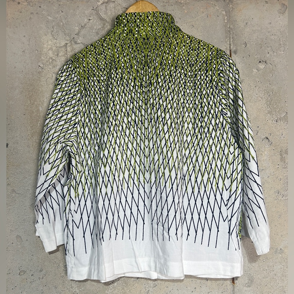 Terra by SJ Apparel white green plaid ruffle button up blouse large - Picture 6 of 7